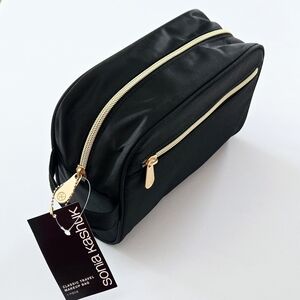 Sonia Kashuk Classic Travel Makeup Bag Black Cosmetic Bag Gold Accents Zipper